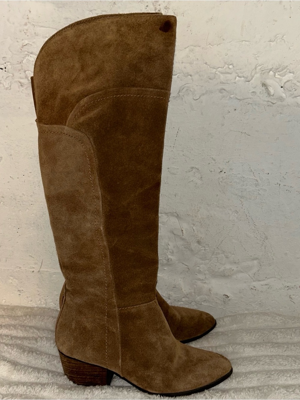 Brown Suede Tall Western Boots Crown Vintage 6 Knee High Riding Boho Cowgirl
